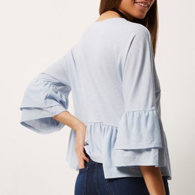 Light blue double frill top